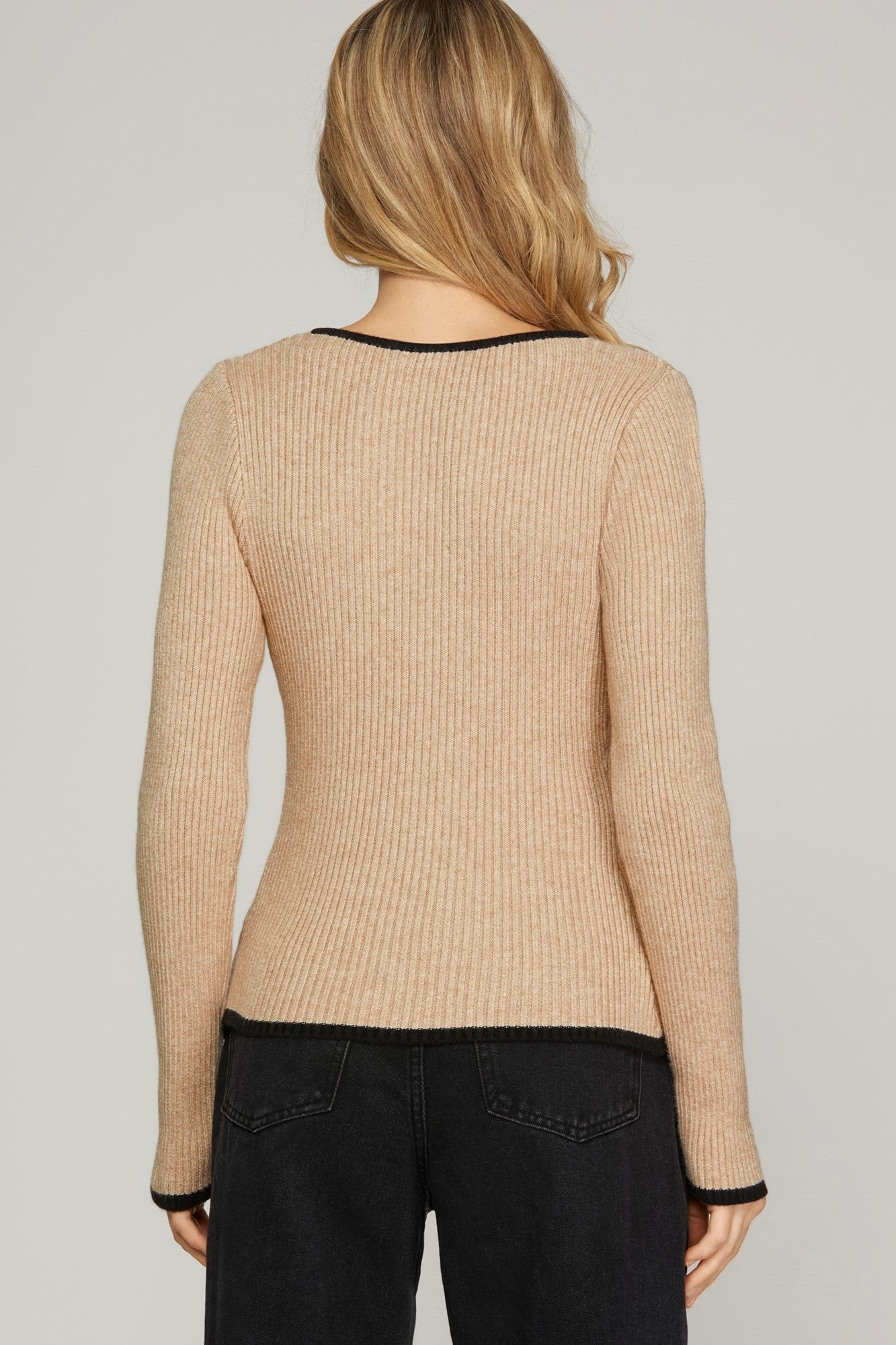 Taupe & Black Sweetheart Neck Sweater