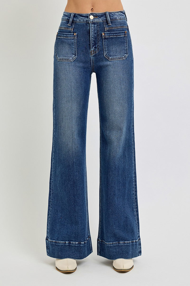 Risen High Rise Flare Patch Pocket Jeans