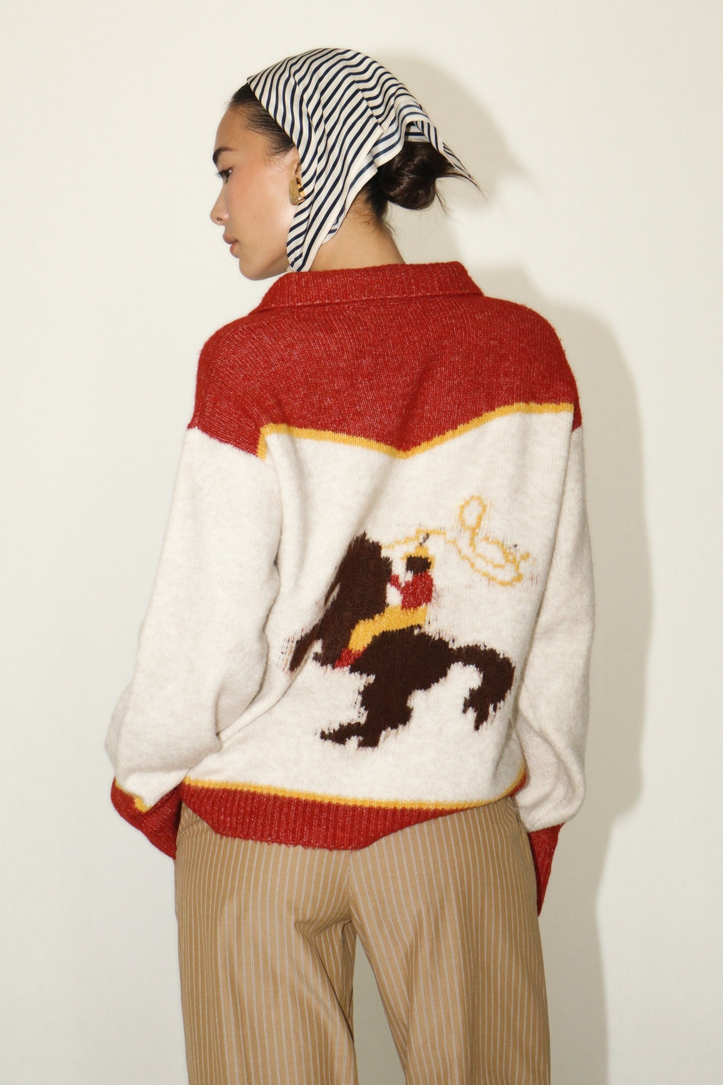 Rodeo Cowboy Oatmeal & Red Knit Sweater