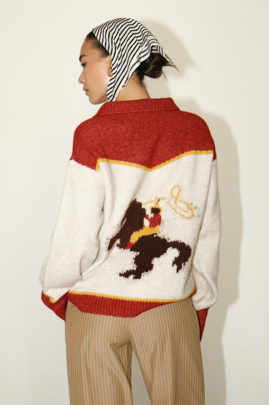 Rodeo Cowboy Oatmeal & Red Knit Sweater