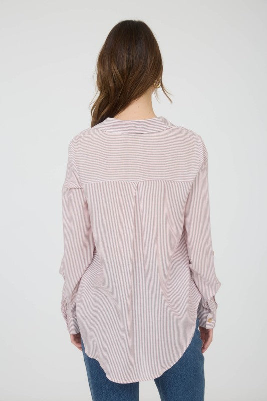 Bugundy Vertical Striped Button Down Top