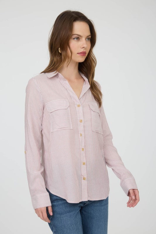 Bugundy Vertical Striped Button Down Top