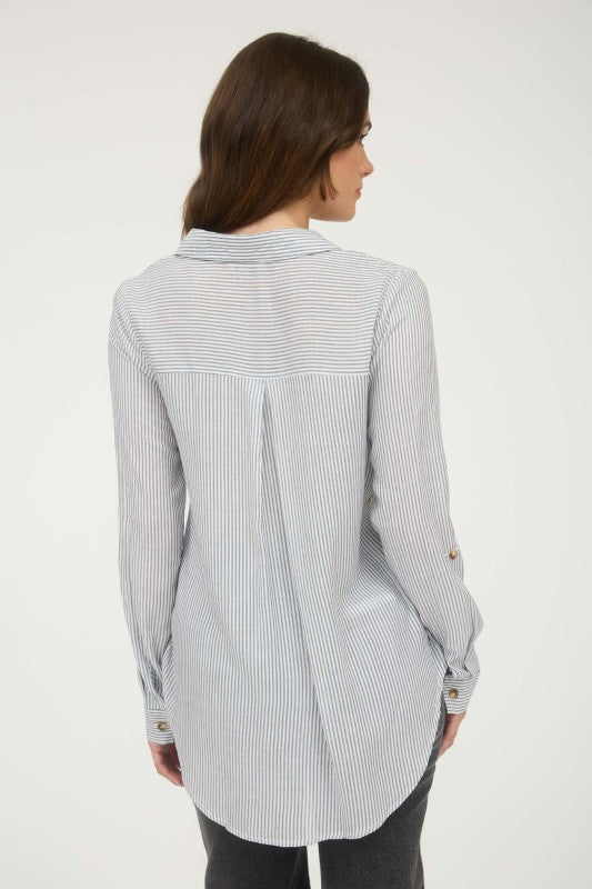 Black Vertical Striped Button Down Top