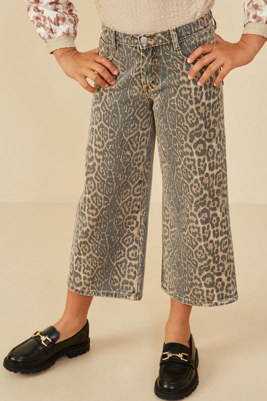 Girls Washed Leopard Relaxed Denim Jeans