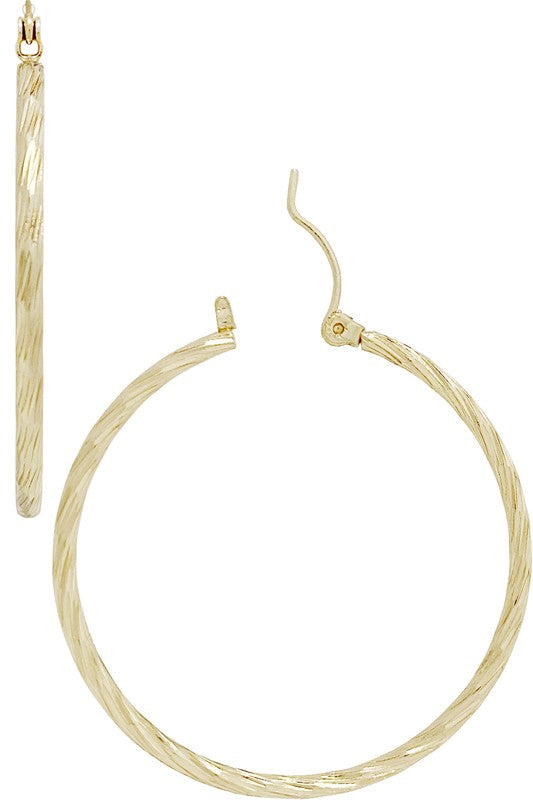 Gold Cable Textured Hoop Earring