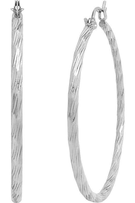 Silver Cable Textured Hoop Earring