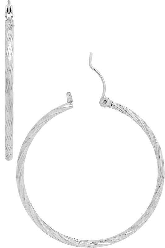 Silver Cable Textured Hoop Earring