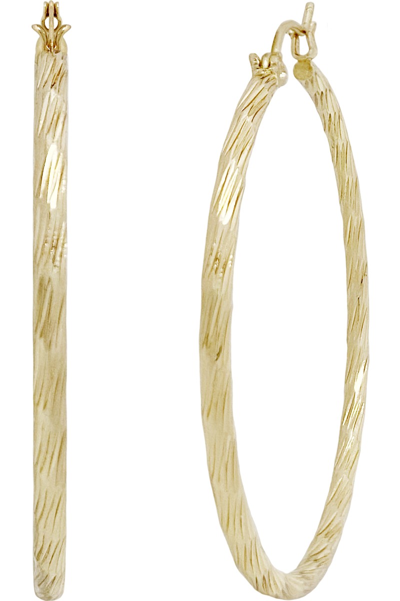 Gold Cable Textured Hoop Earring