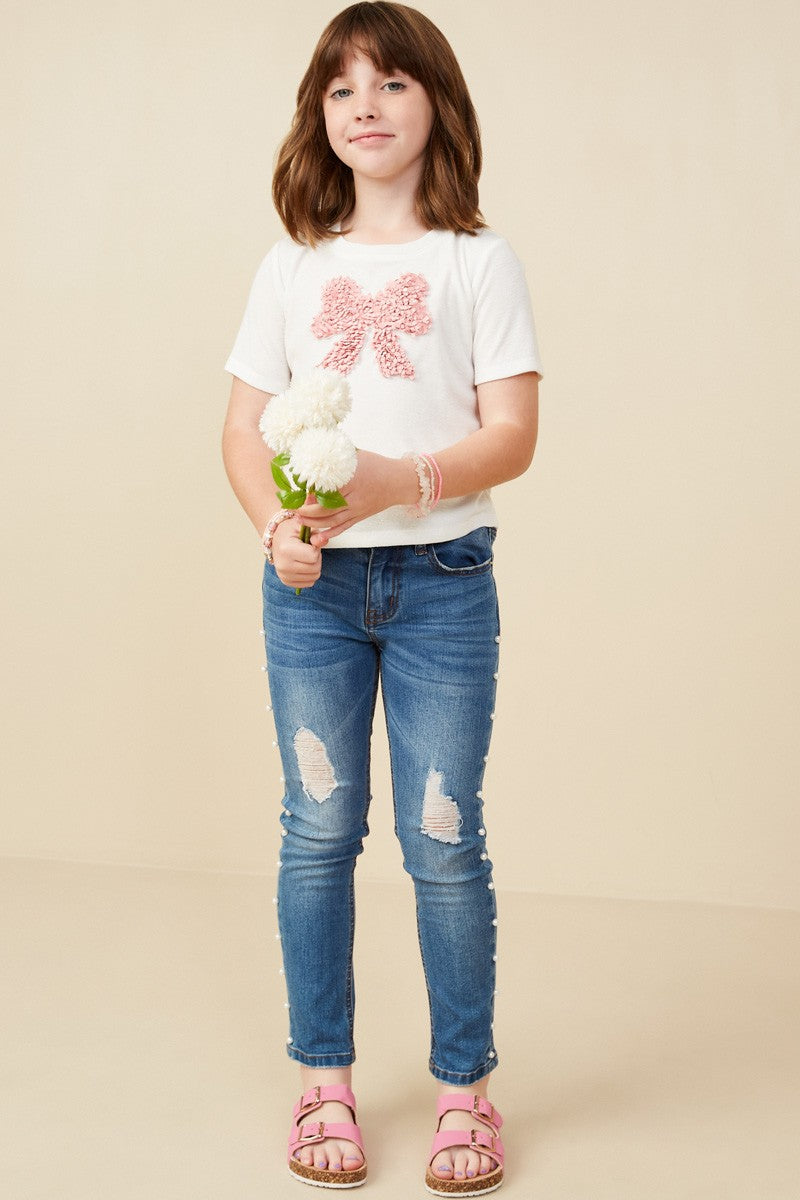 Girls Pearl Detailed Bow Patch Shirt