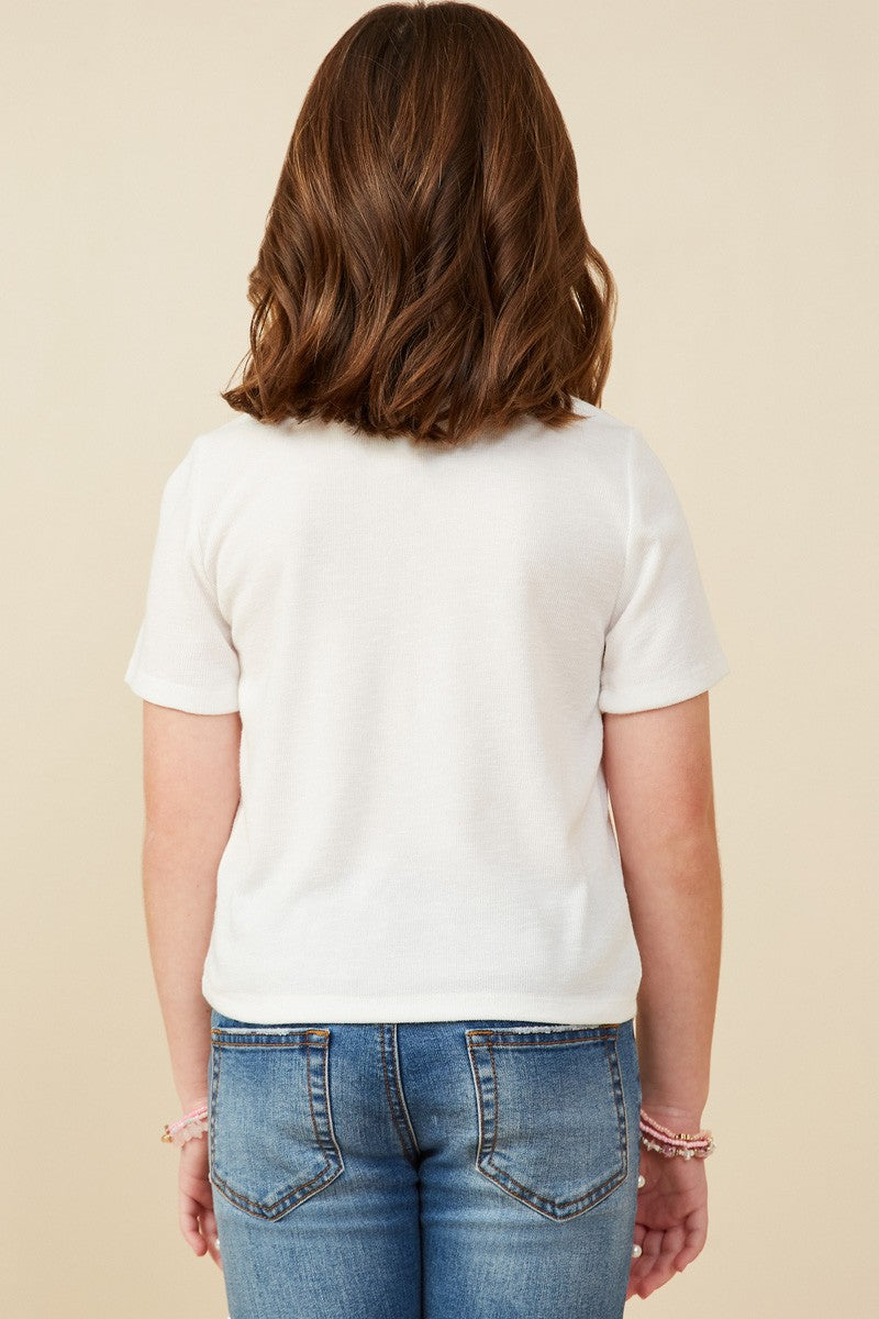 Girls Pearl Detailed Bow Patch Shirt