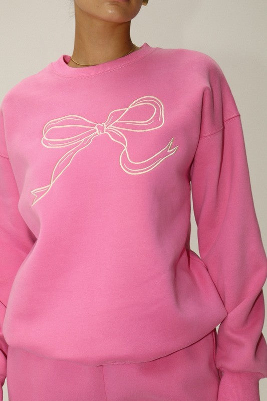Ballet Pink Embroidered Bow Sweatshirt