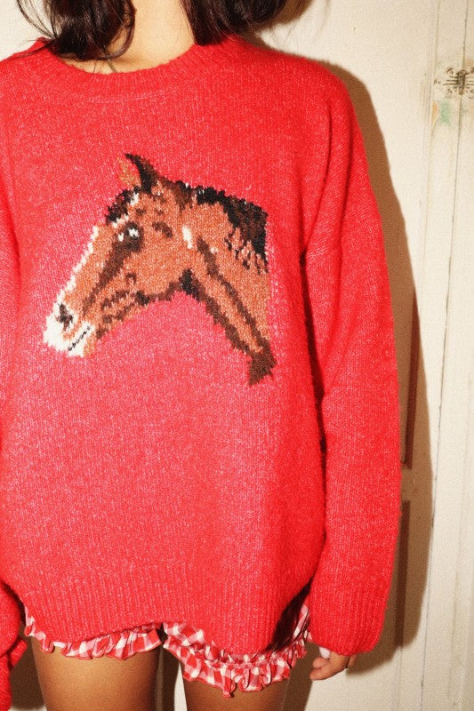 Red Horse Graphic Knit Sweater