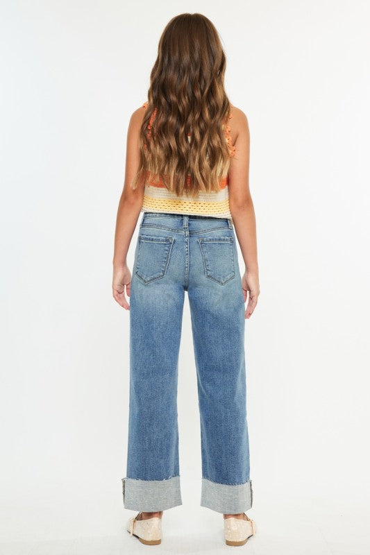 KanCan Youth High Rise Crop Wide Leg Jeans