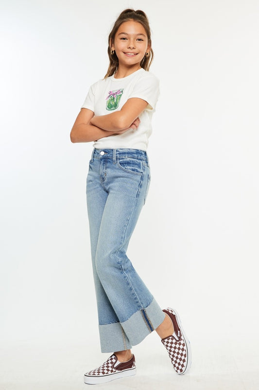 Kancan Girls Mid Rise Wide Flare Jeans