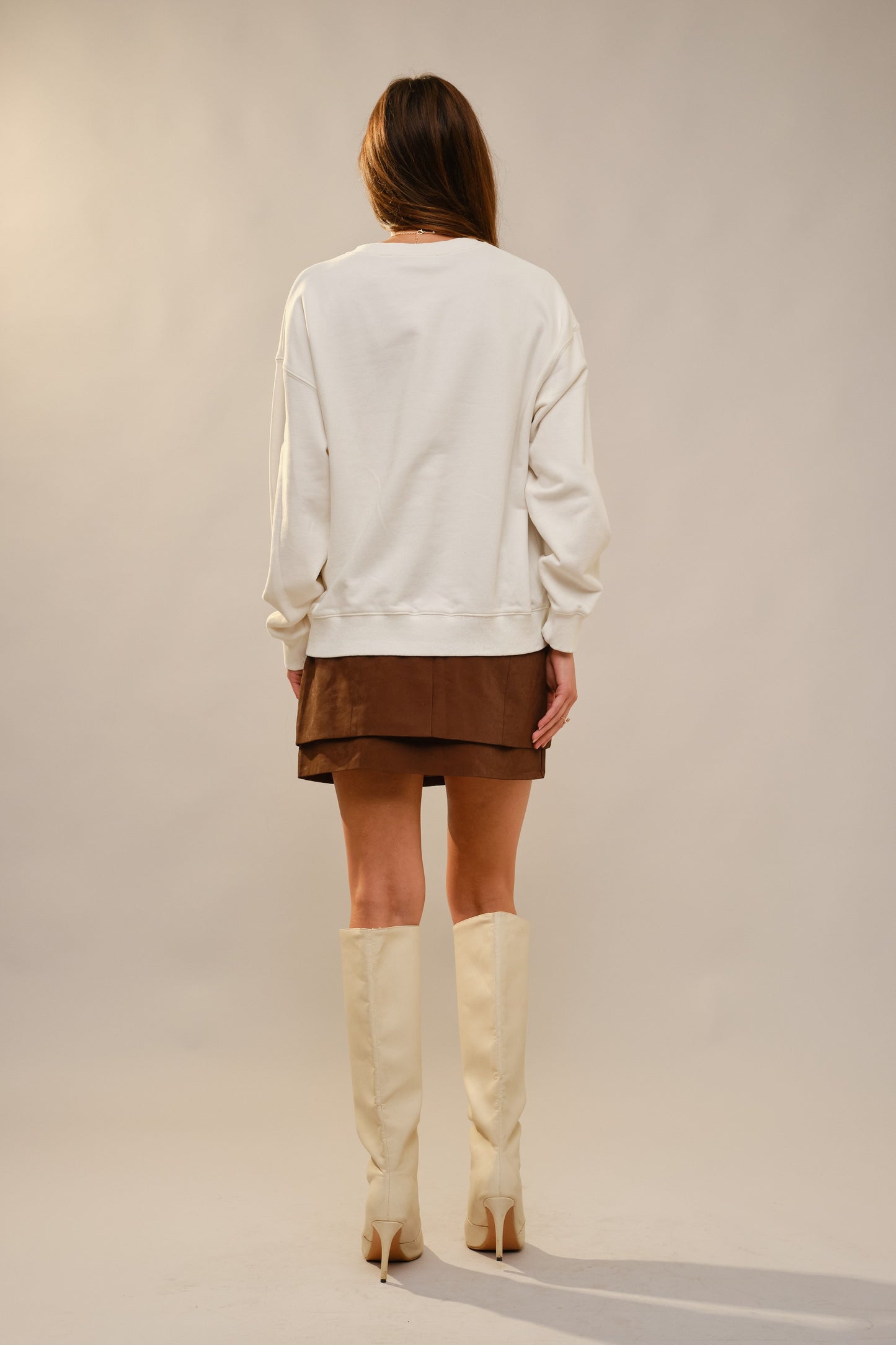 Off White Chenille Western Teddy Sweatshirt