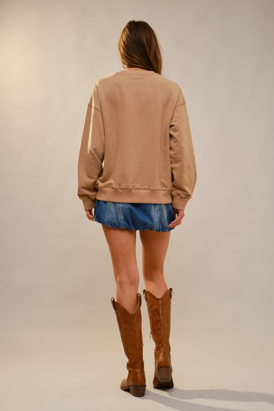 Taupe Chenille Western Teddy Sweatshirt