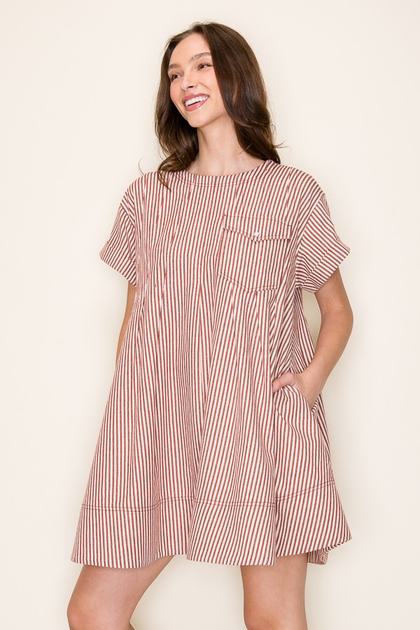 Red Stripe Short Swing Dress