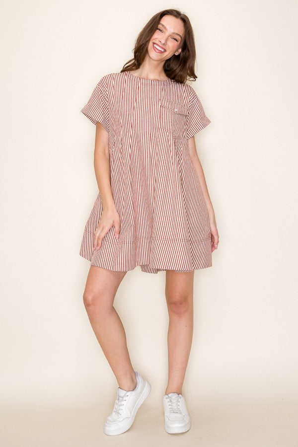 Red Stripe Short Swing Dress