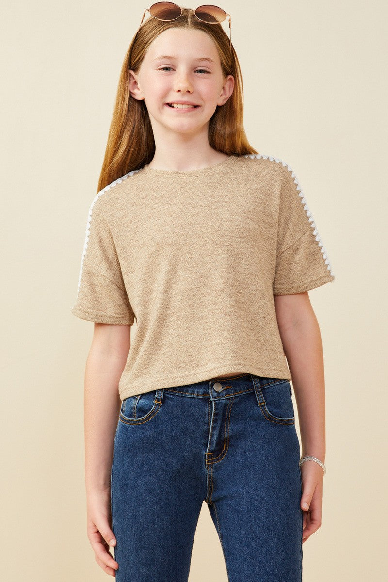 Girls Contrast Stitch Drop Shoulder Knit Top