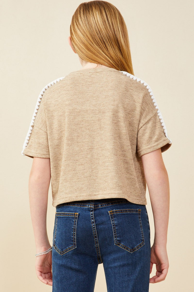 Girls Contrast Stitch Drop Shoulder Knit Top