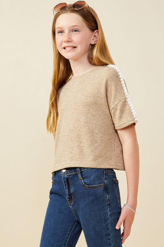 Girls Contrast Stitch Drop Shoulder Knit Top