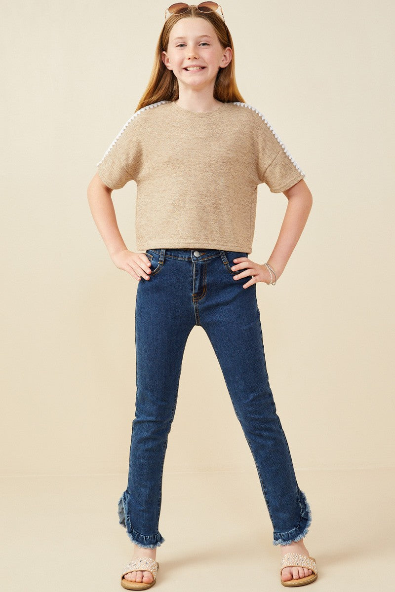 Girls Contrast Stitch Drop Shoulder Knit Top