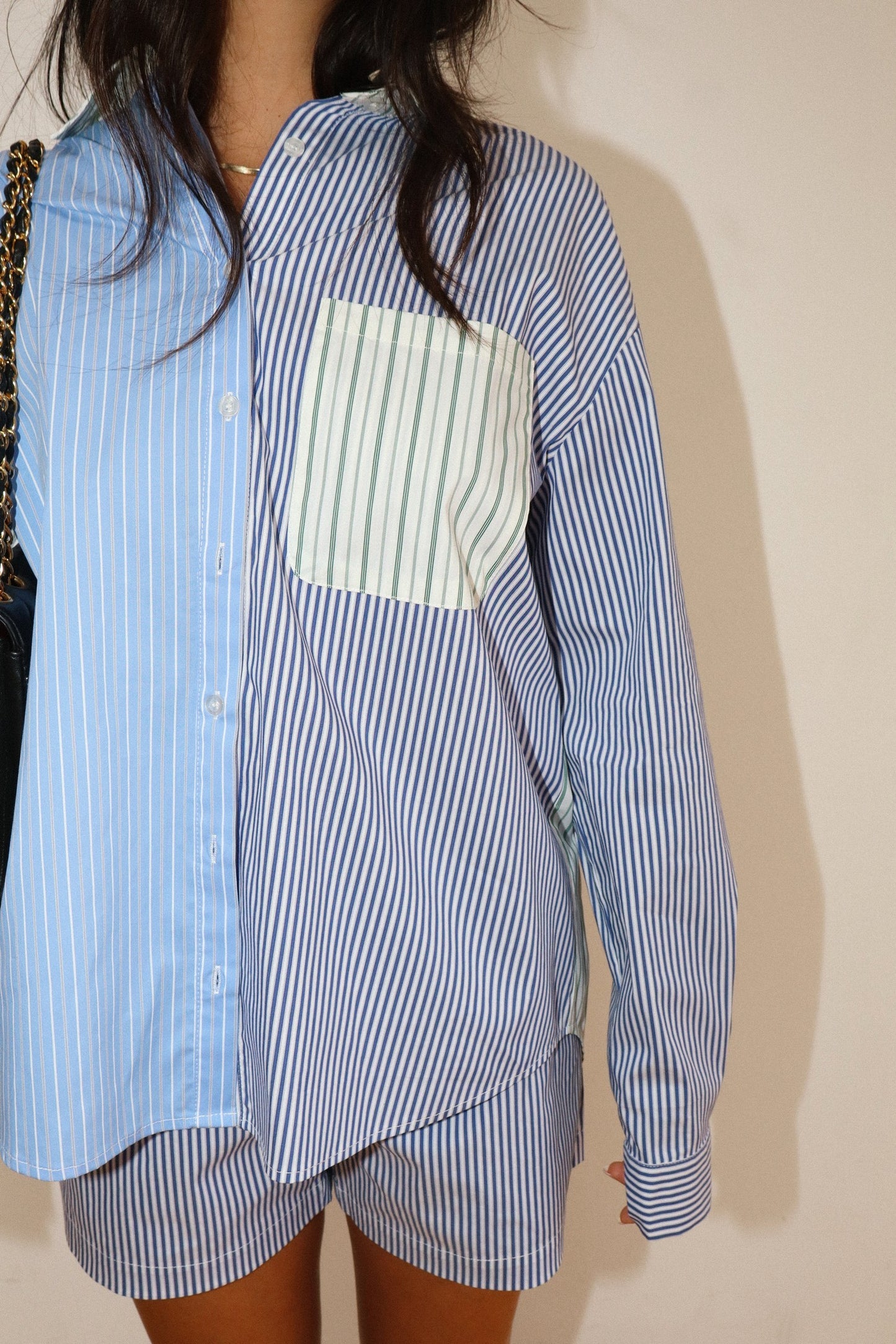 Blue Mixed Striped Patch Pocket Shirt