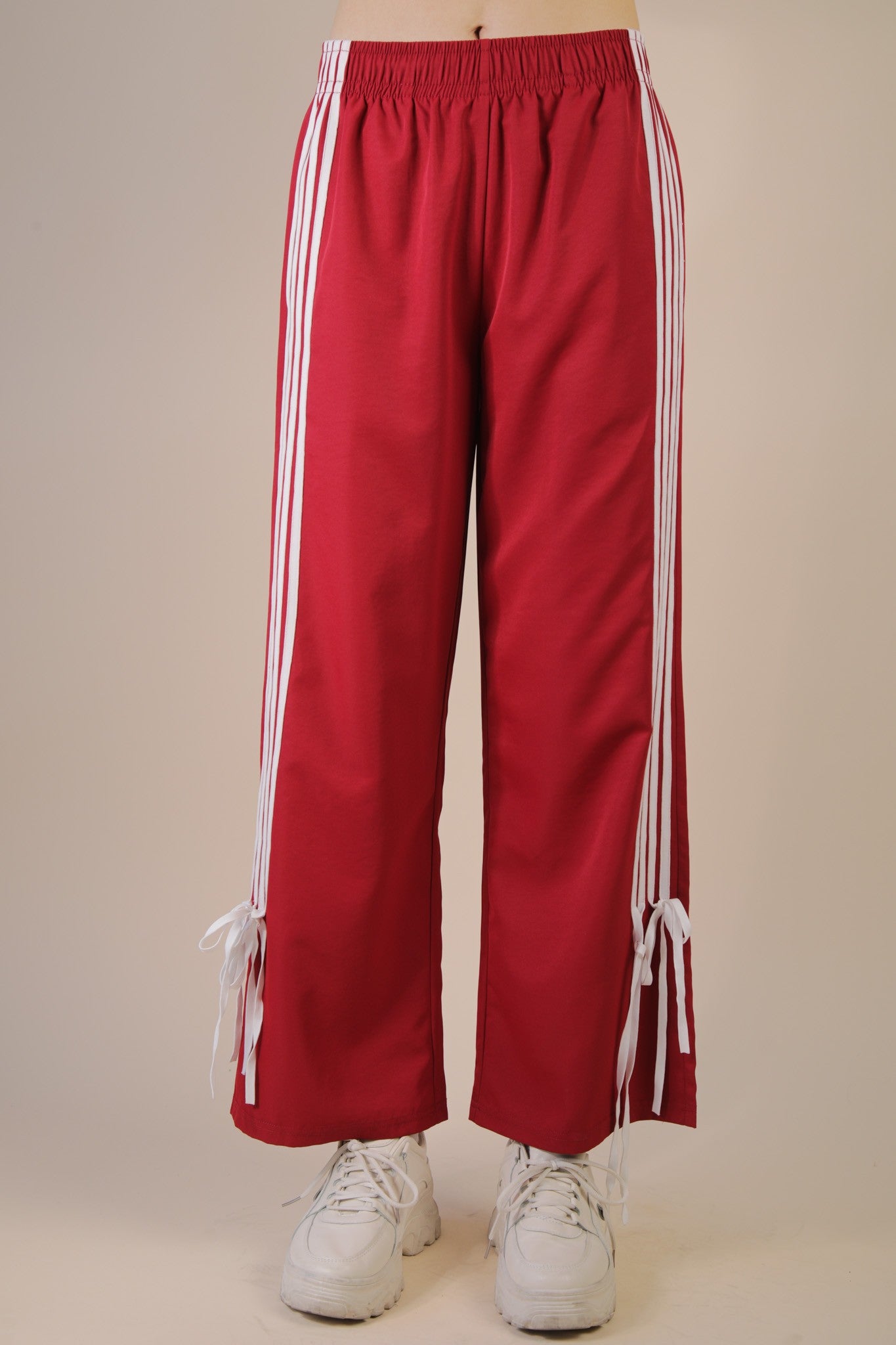 Side Ribbon Detail Red Jersey Pant