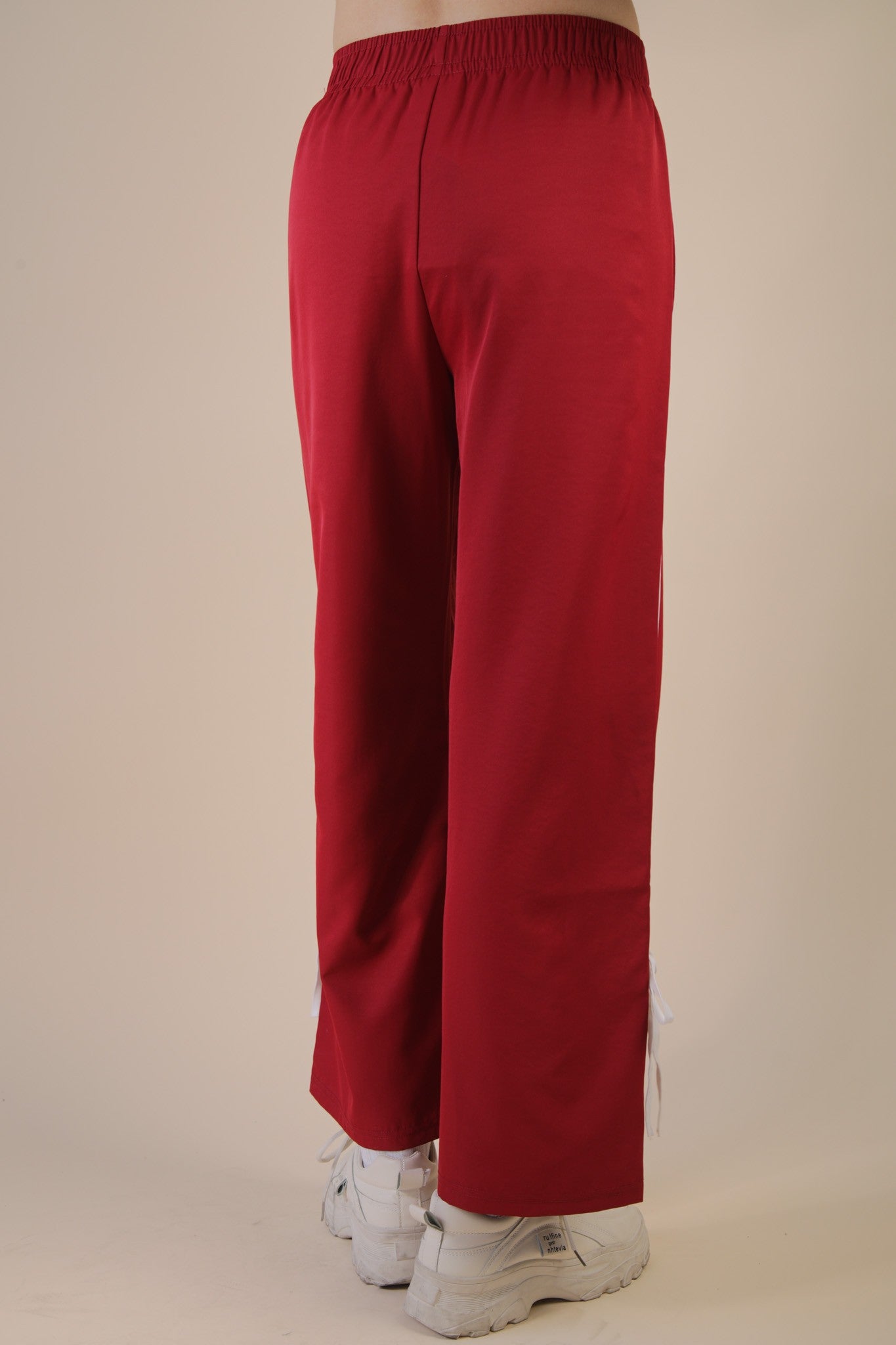 Side Ribbon Detail Red Jersey Pant