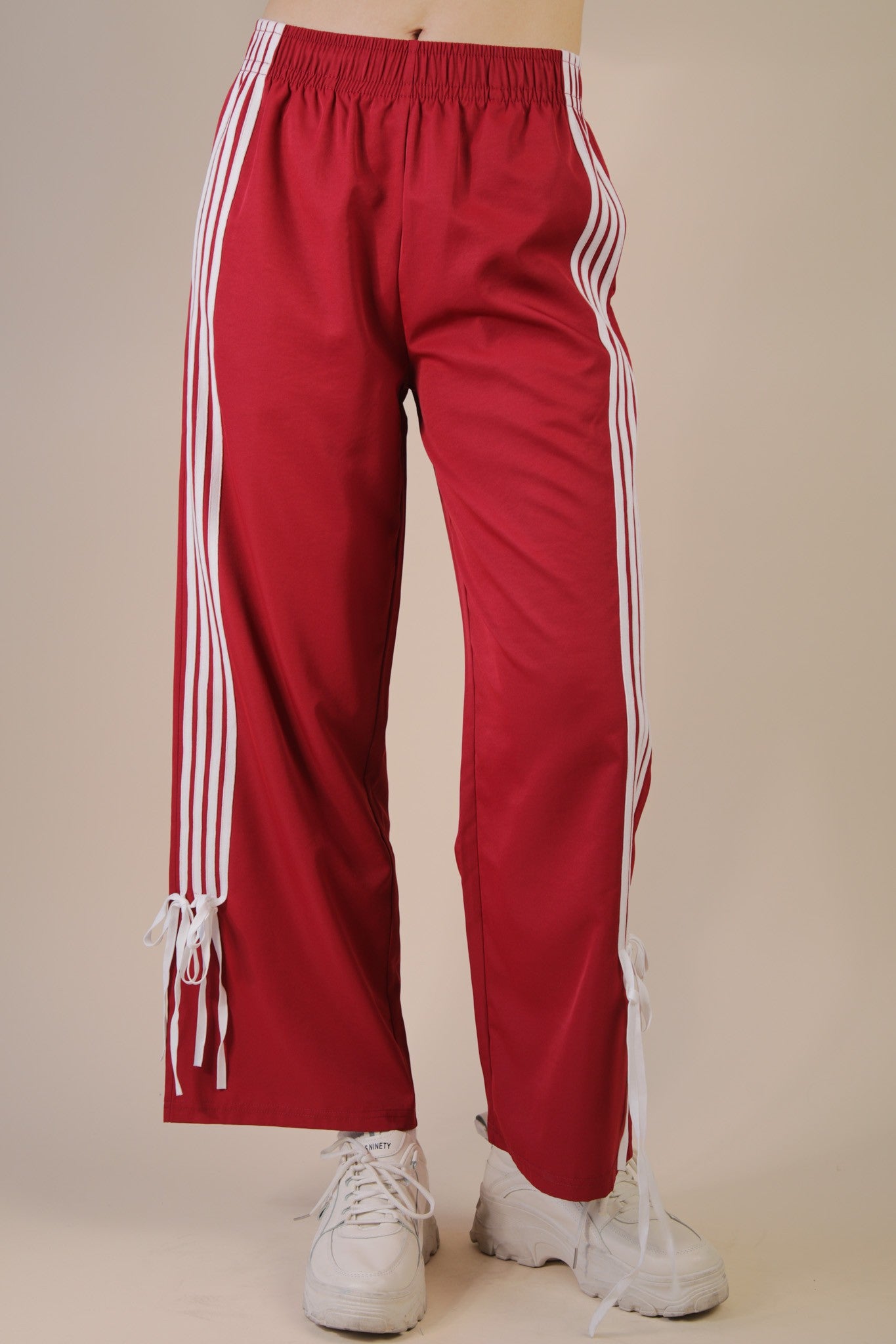 Side Ribbon Detail Red Jersey Pant