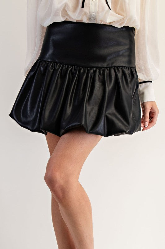 Black Pleather Mini Bubble Skirt