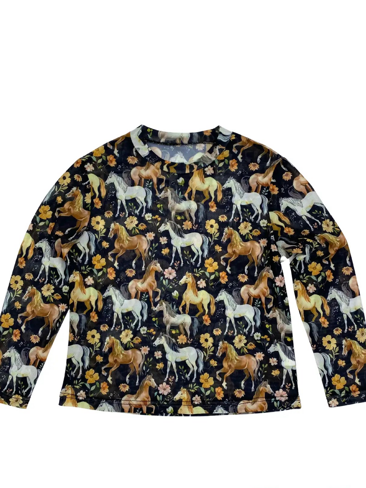 Toddler Floral Horse Mesh Top