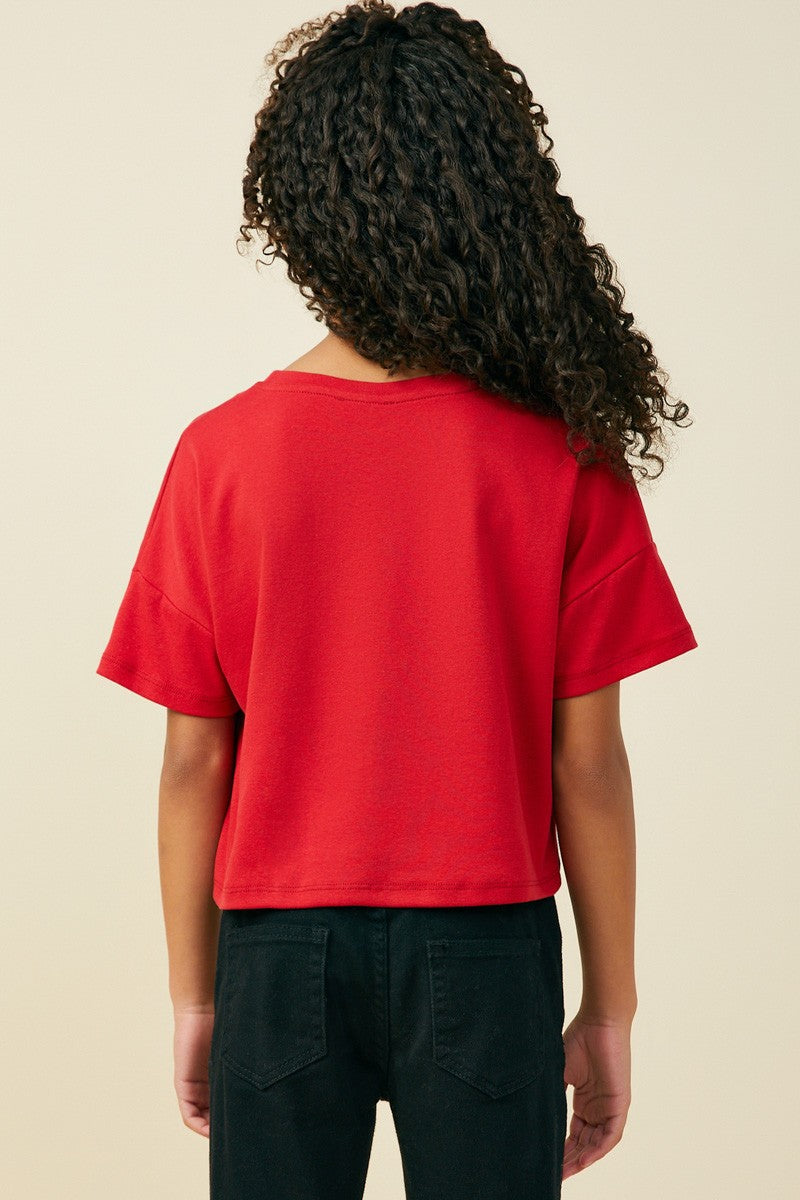 Girls Red Ruffle Pocket Knit Top