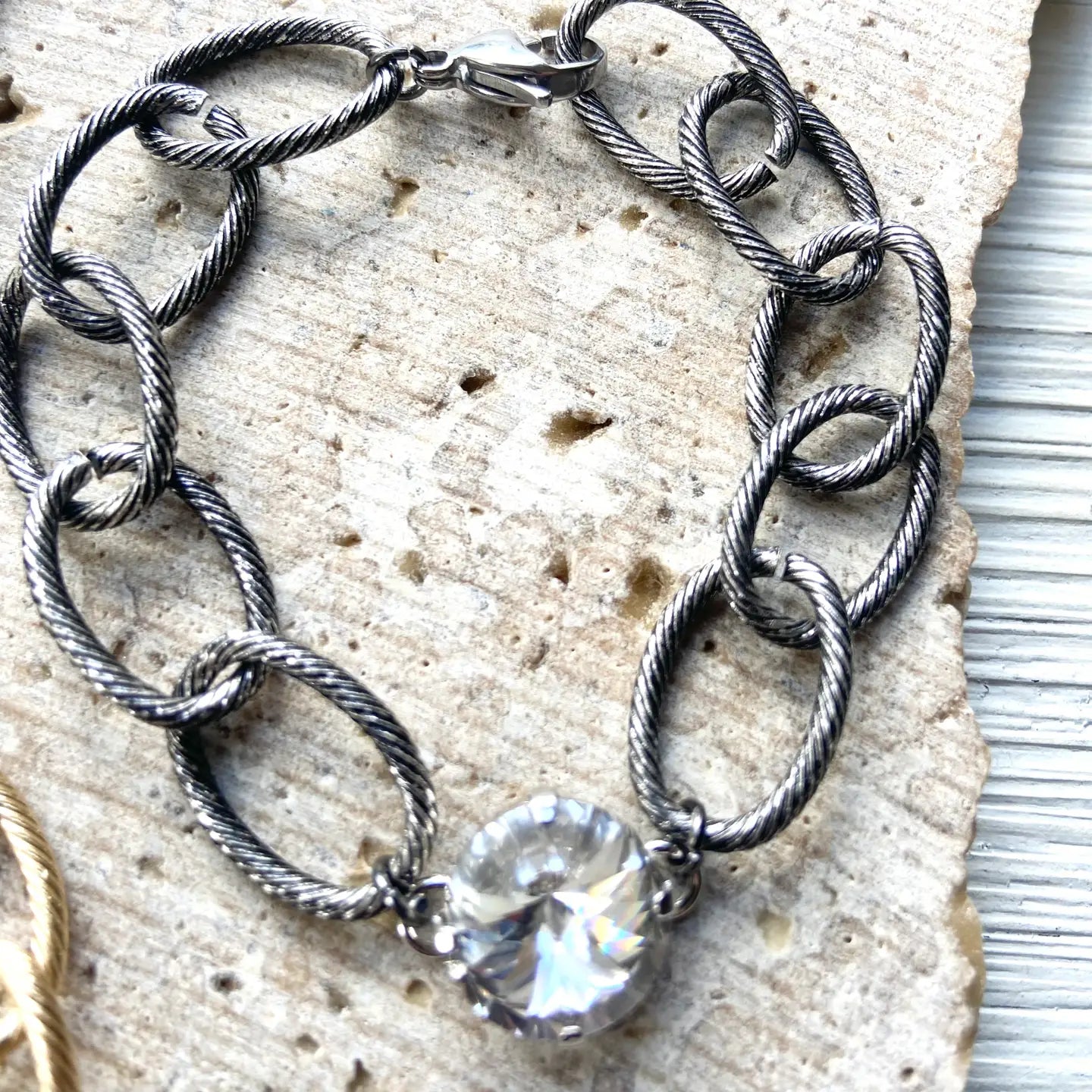 Gunmetal Chunky Chain & Swarovski Bracelet