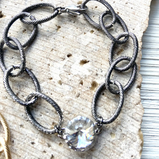 Gunmetal Chunky Chain & Swarovski Bracelet