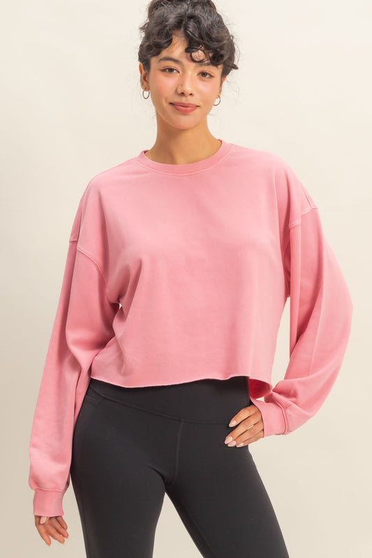 Taffy Pink Cropped Crew Neck Sweatshirt