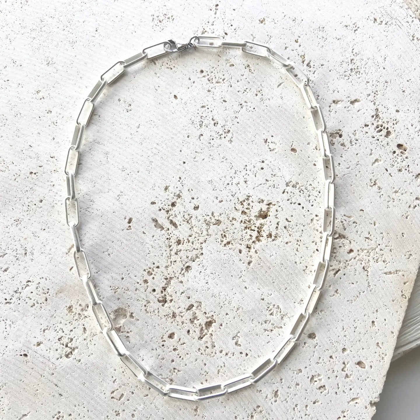 17" Matte Silver Paperclip Necklace