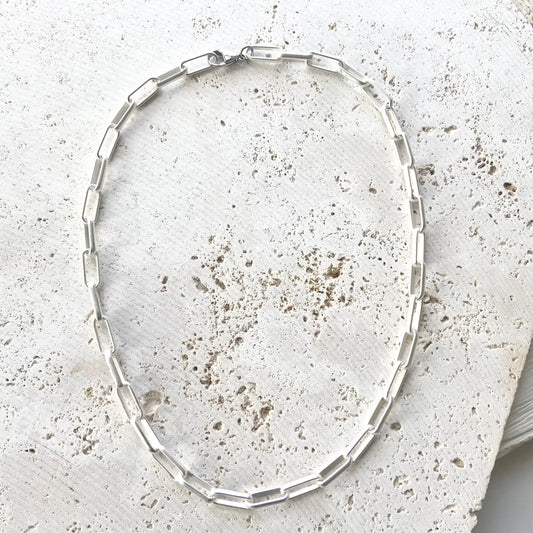 17" Matte Silver Paperclip Necklace