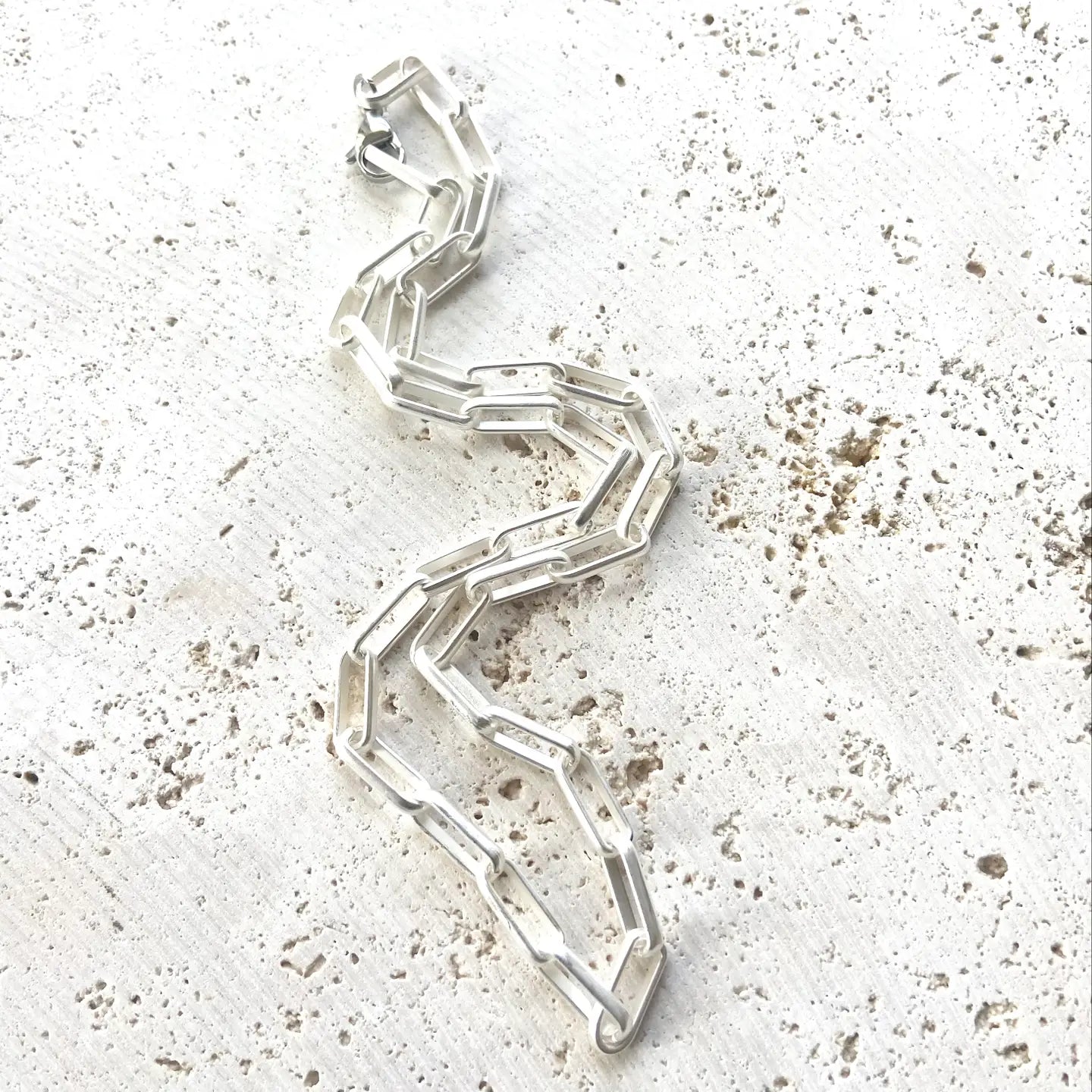 17" Matte Silver Paperclip Necklace