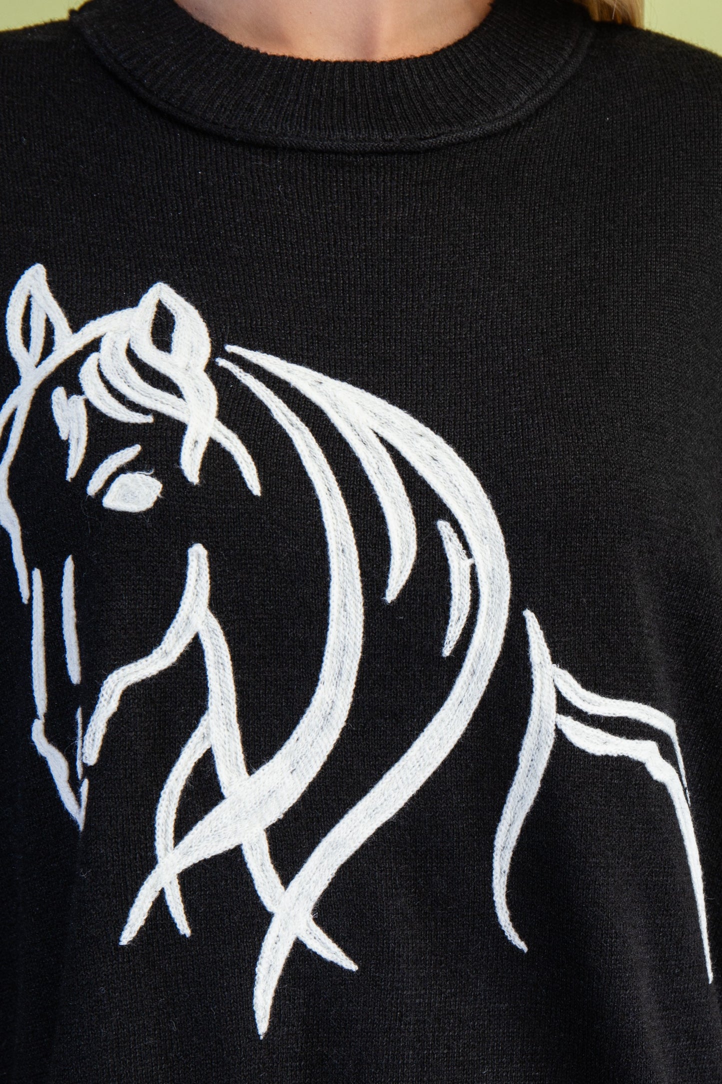 Horse Motif Black Sweater