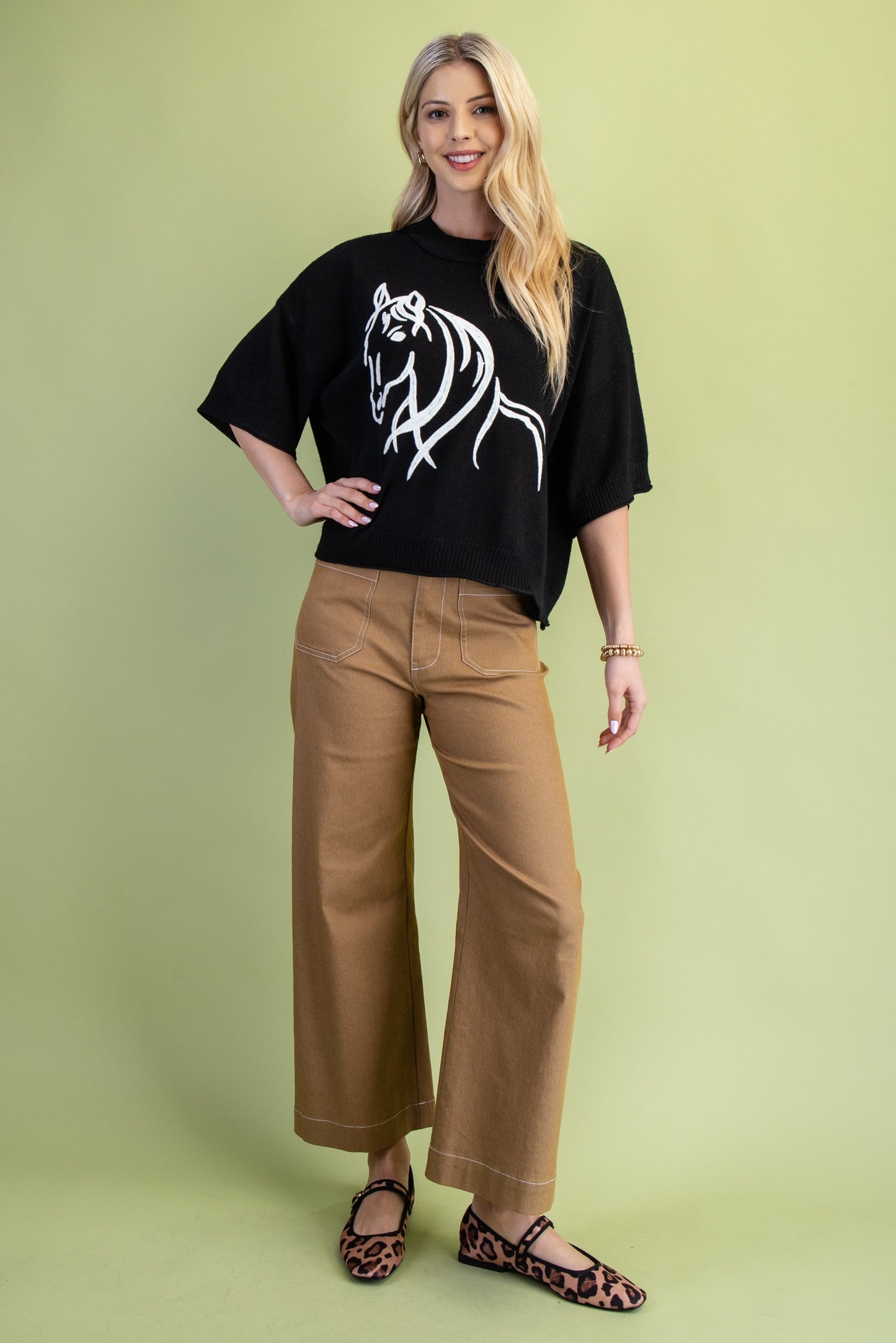 Horse Motif Black Sweater