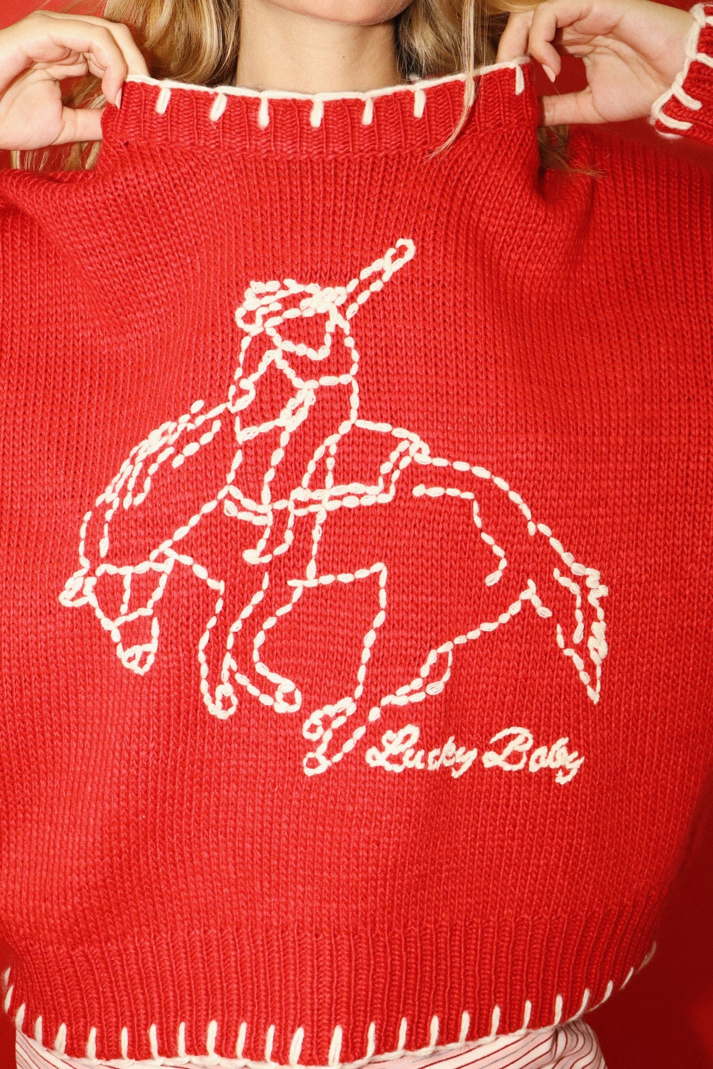 Red Bucking Bronc Embroidered Sweater
