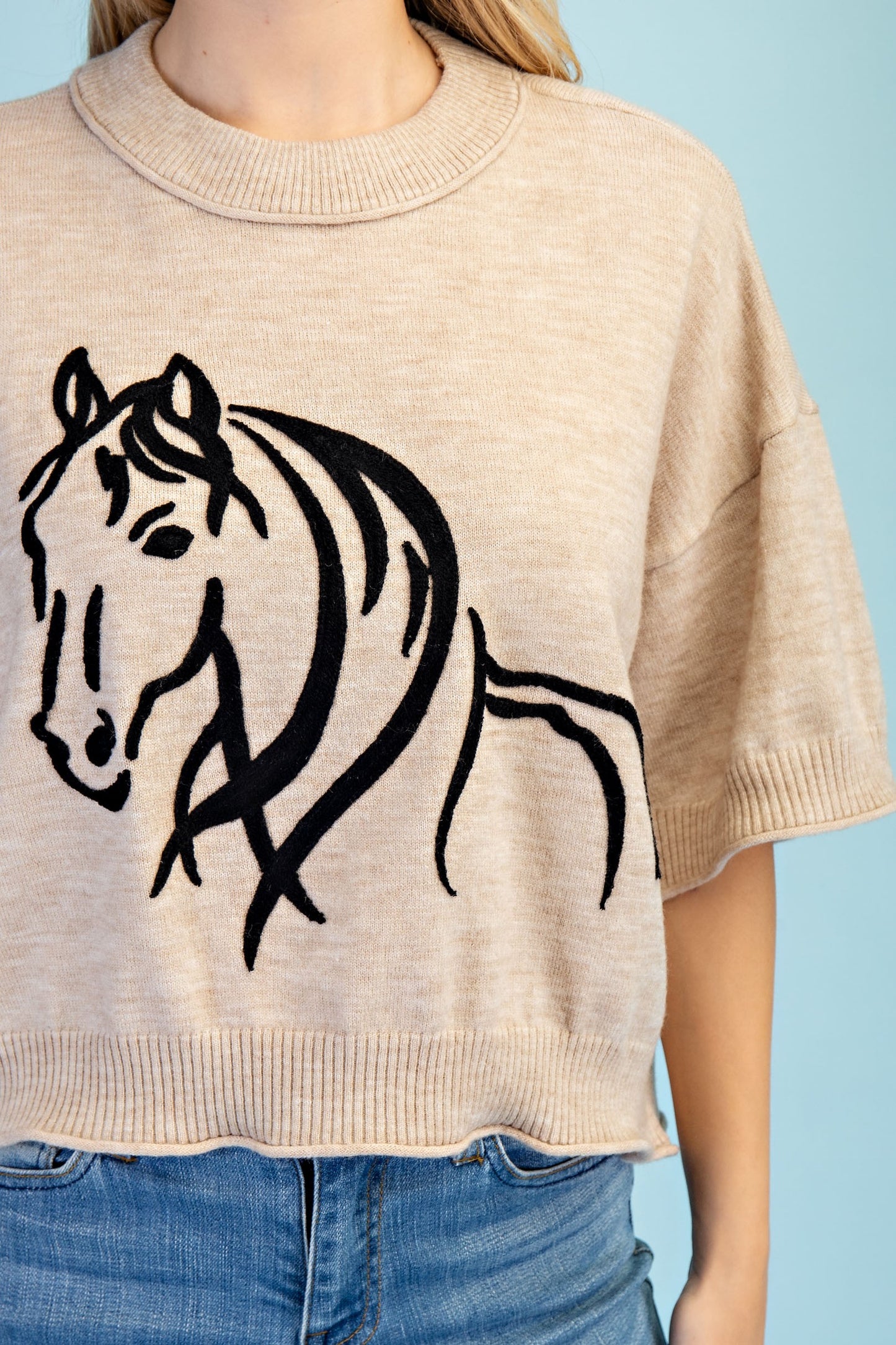 Horse Motif Oatmeal Sweater