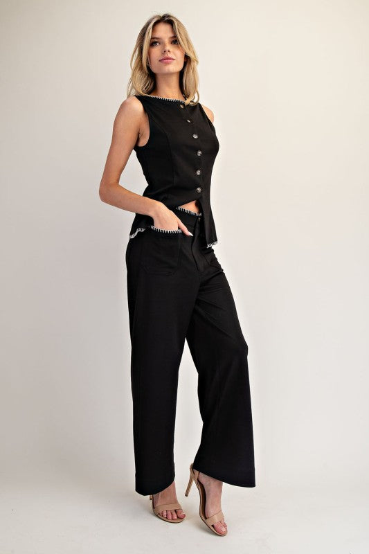 Black Whipstitch Vest & Pant Set