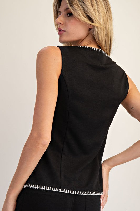 Black Whipstitch Vest & Pant Set