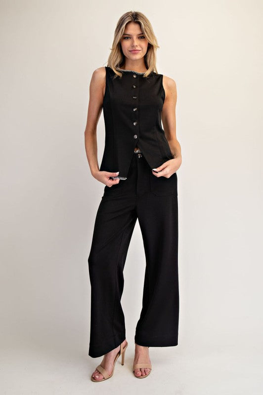 Black Whipstitch Vest & Pant Set