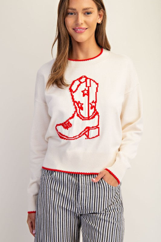 Pixelated Cowgirl Boot Sweater