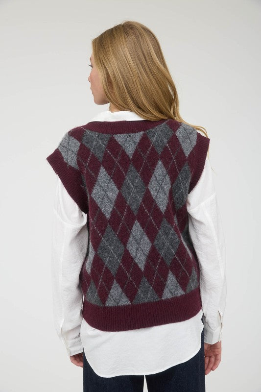 Oxblood Argyle Sweater Vest