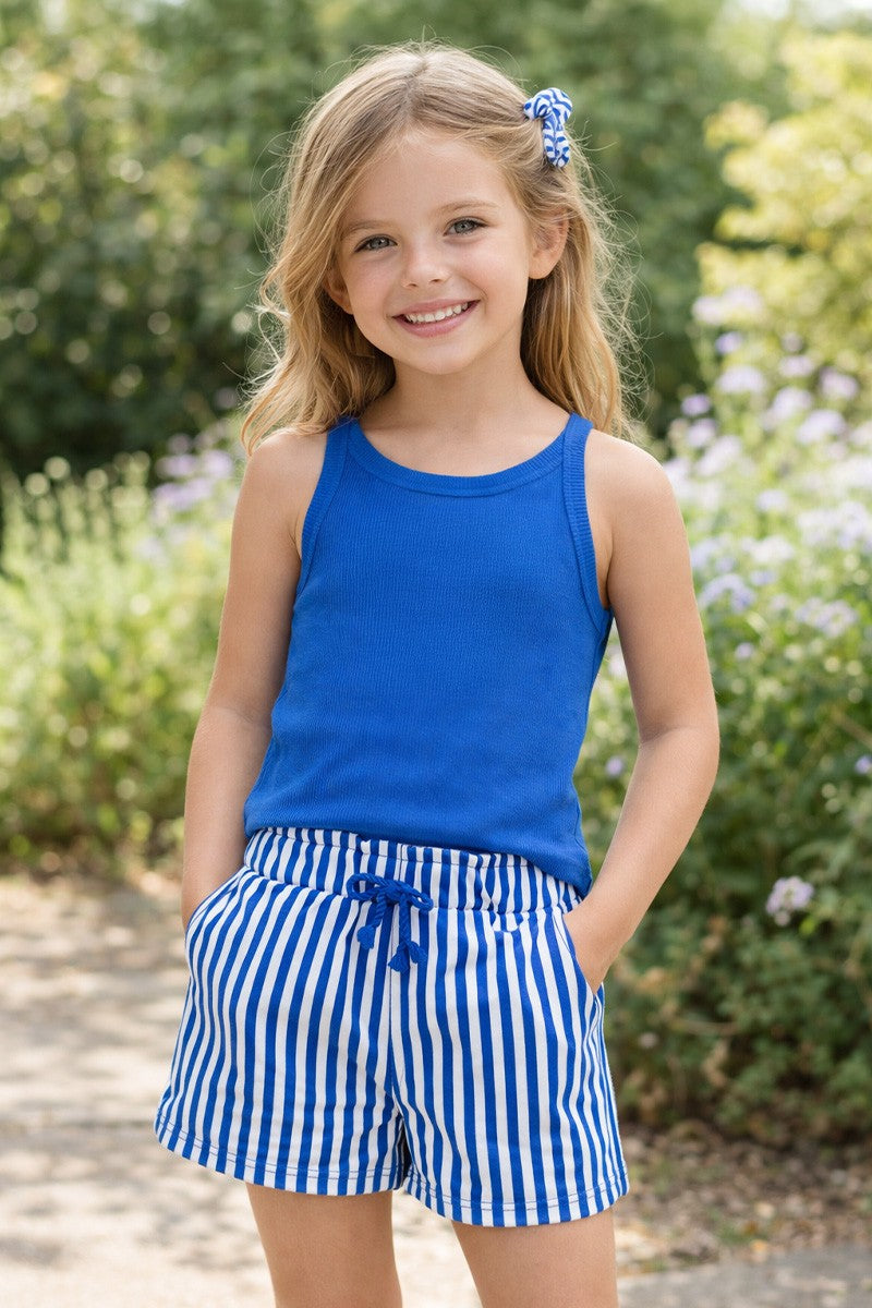 Girls Blue Stripe Short & Tank Top Set
