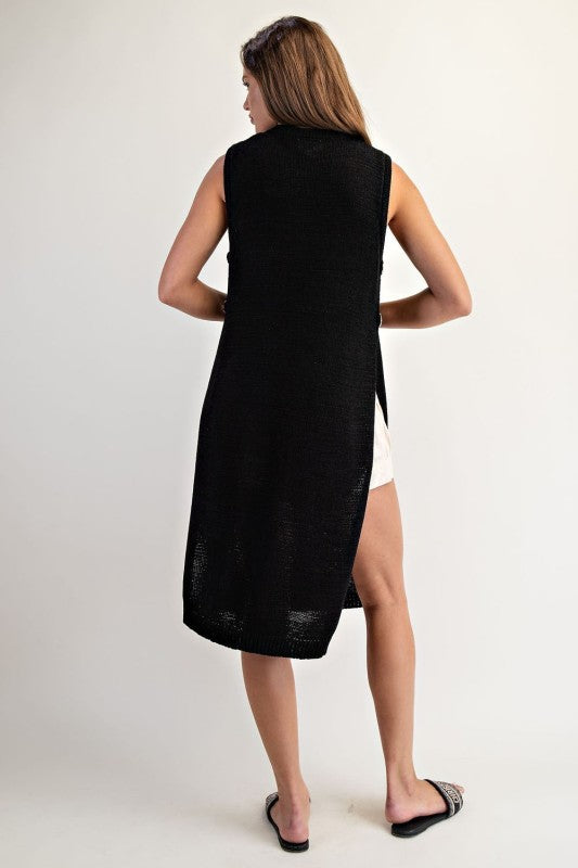 Black Open Side Slit Longline Sweater